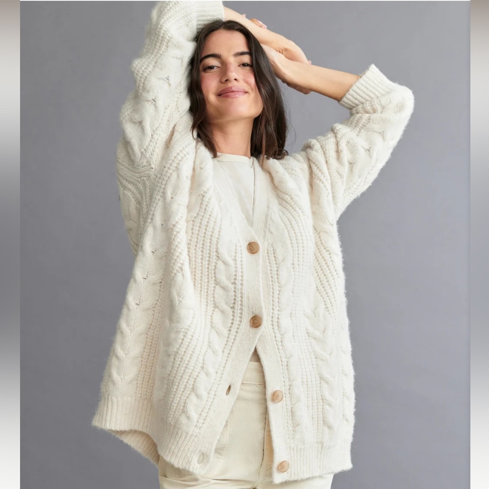 Jenni Kayne Cream Cable Knit Button-Front Cardigan